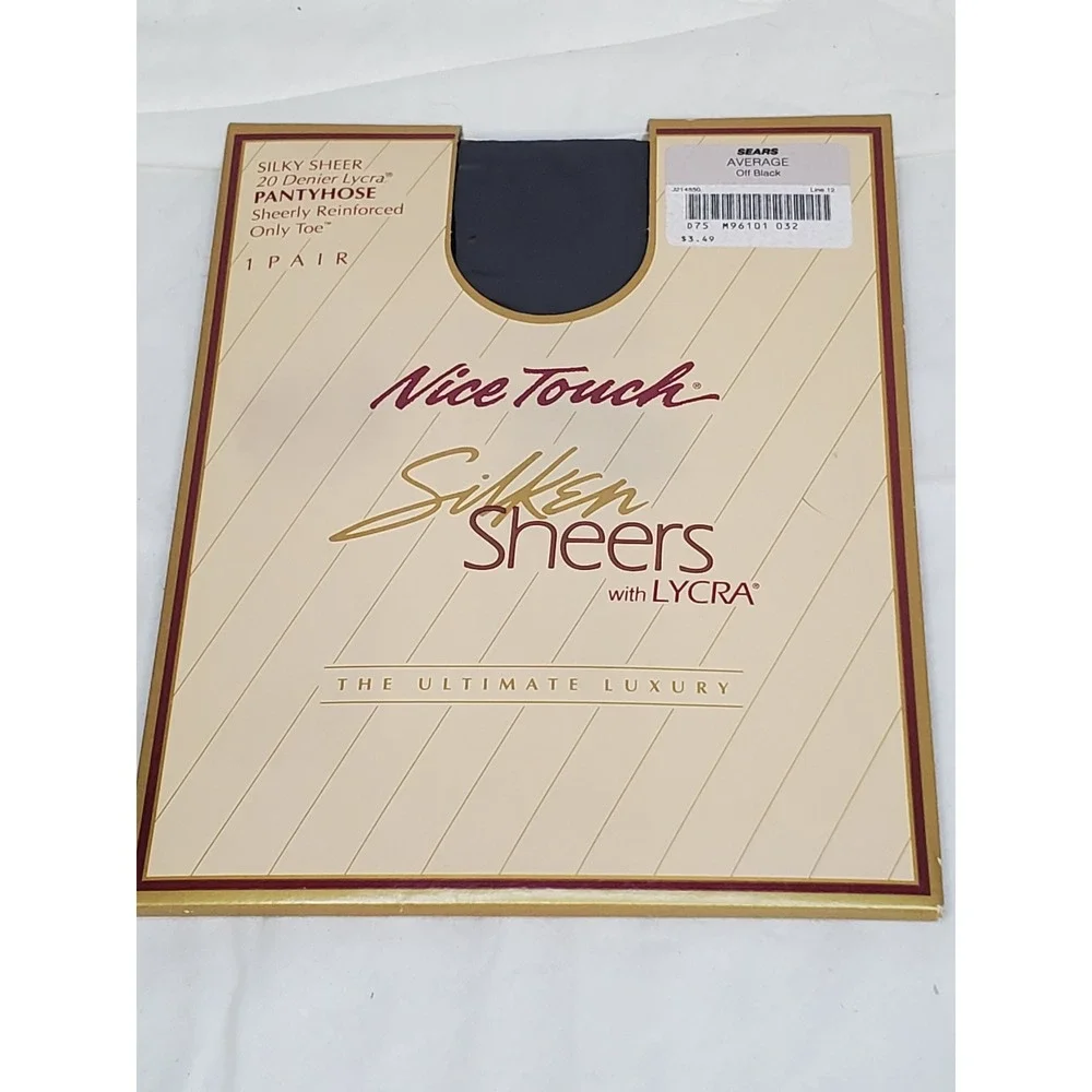 Vntg. Nice Touch Silken Sheers Pantyhose Off Black Size Average‎ 20 Denier Lycra